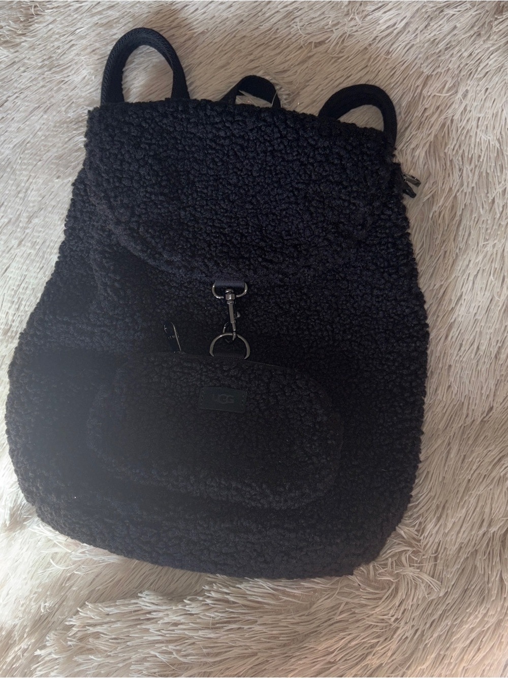 UGG Black Sherpa Backpack with Front Pocket